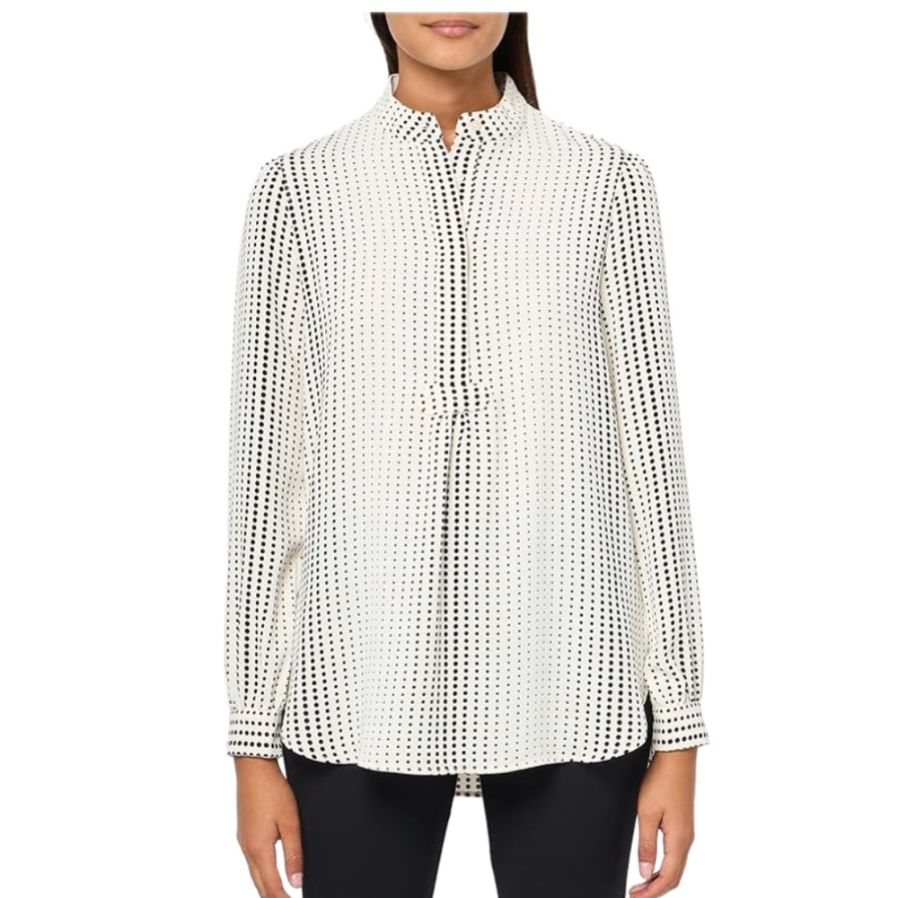 Anne Klein Florentine Dot Poet Blouse White / Black Medium
